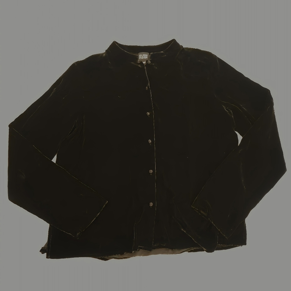 EILEEN FISHER Black‎ Silk Blend Velvet Mandarin Collar Button Front Blouse SZ S - Picture 5 of 10